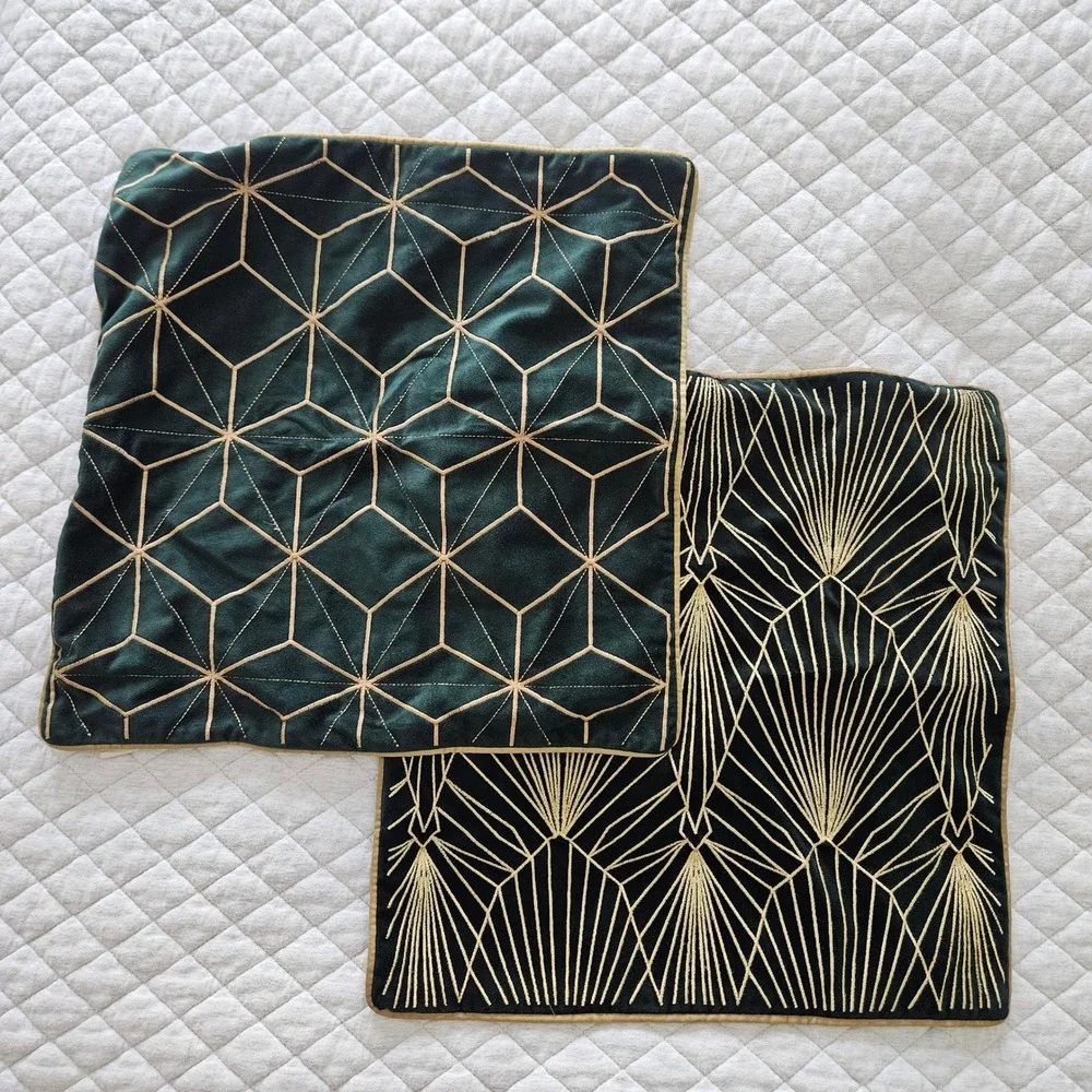 Yangest Art Deco Throw Pillow Covers Set 2 Emerald Green Gold Geometric 18x18